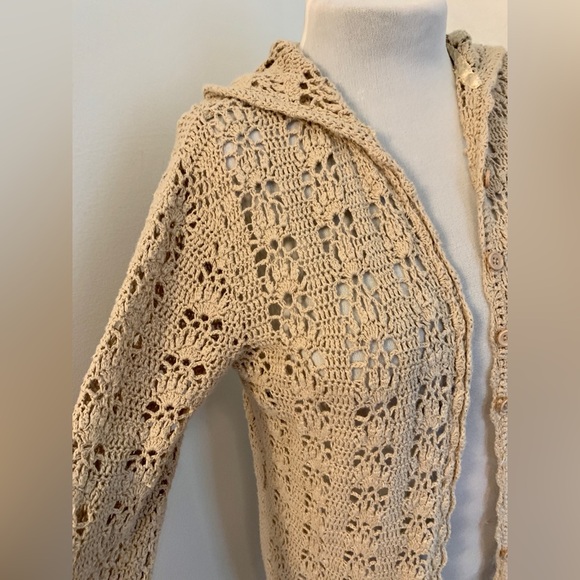 VTG y2k boho crochet hooded cardigan Limited Too Long Duster Belt Lace 2000s - Picture 13 of 17